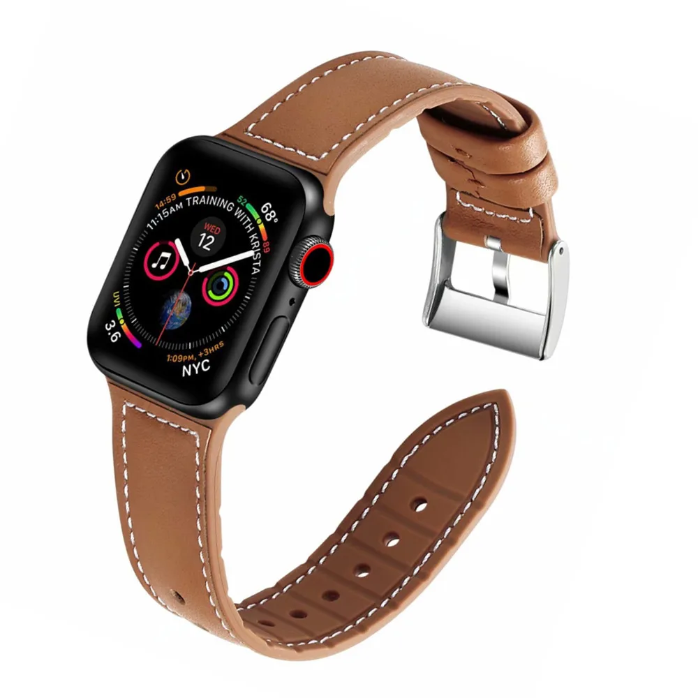 Ремешок из натуральной кожи для Apple watch 6 ремешок 44 мм 40 iWatch 38 42 силиконовый браслет