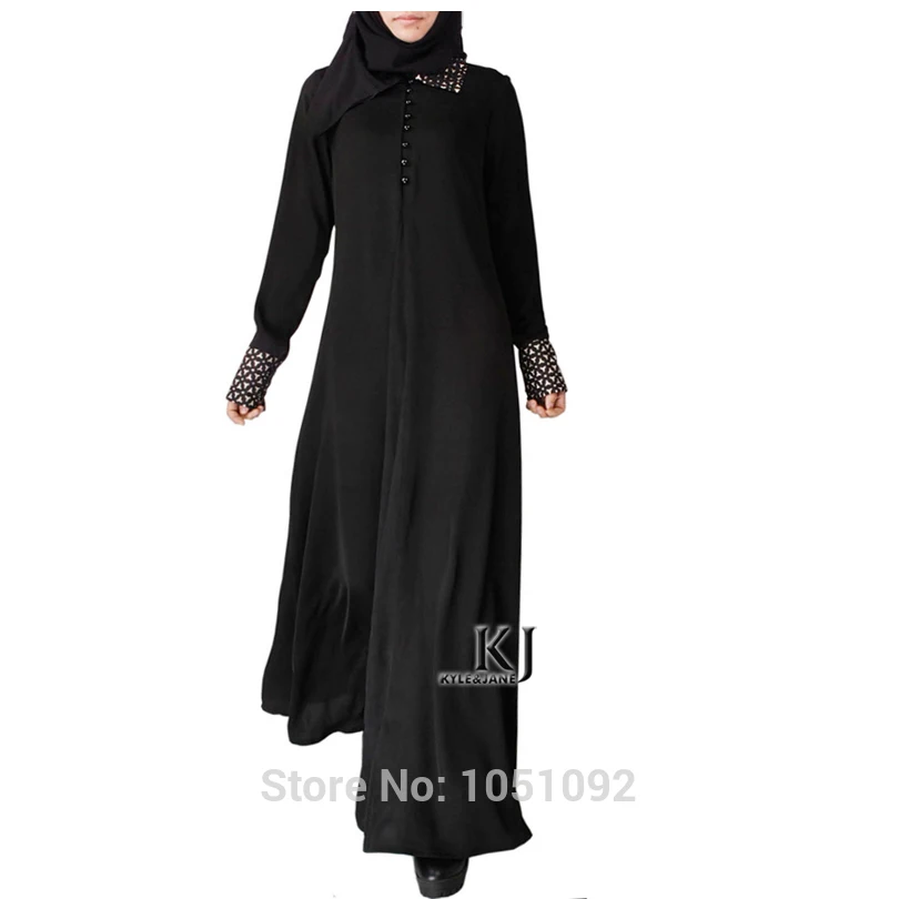 С длинным рукавом черный abayas NIDA + Атлас с цветами лазерной резки узел