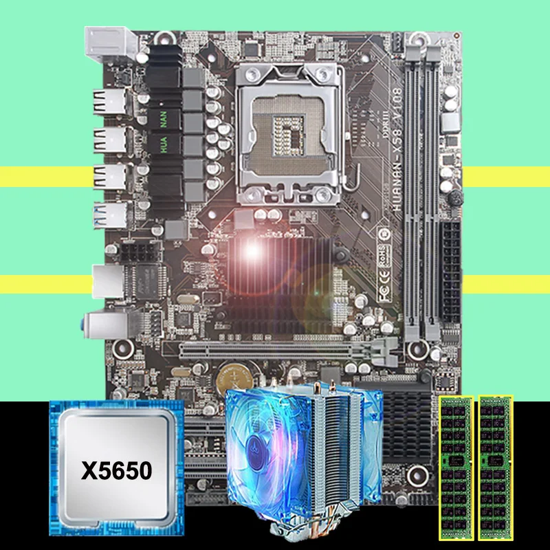 Материнская плата HUANANZHI X58 LGA1366 для настольных ПК скидка на материнскую плату X58 с процессором Intel Xeon X5650 2,66 ГГц с кулером ОЗУ 16 Гб(2*8 ГБ