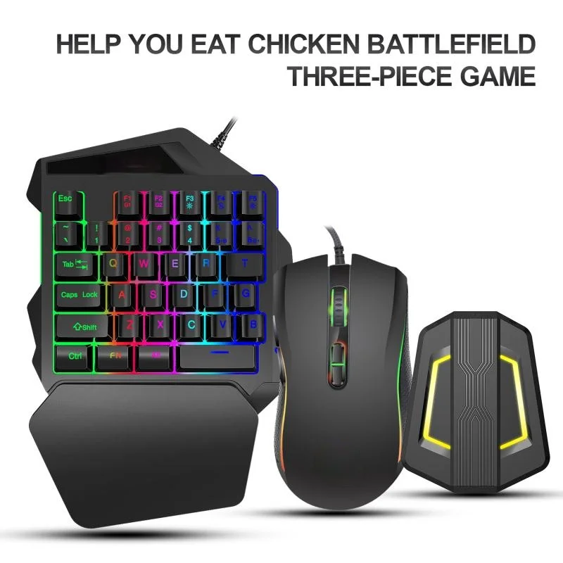 

One-Handed Gaming Keyboard Mouse Set RGB Backlit Portable Mini Gaming Keypad Mice with Converter Adapter for PC PS4 Xbox switch