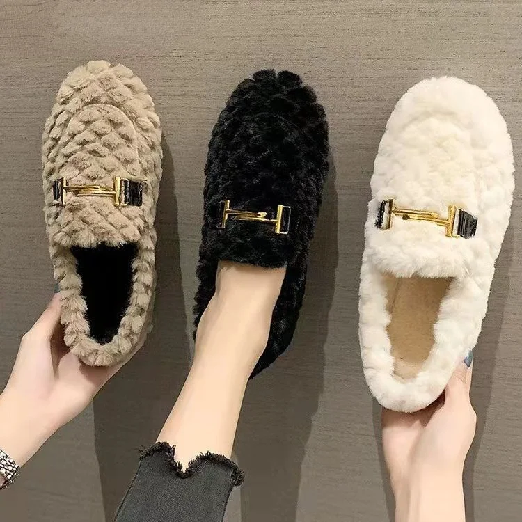 New Plush Shoes Women Winter New Plush Cotton Shoes Foot Peas Shoes Ladies Snow Boots Household Cotton Slippers