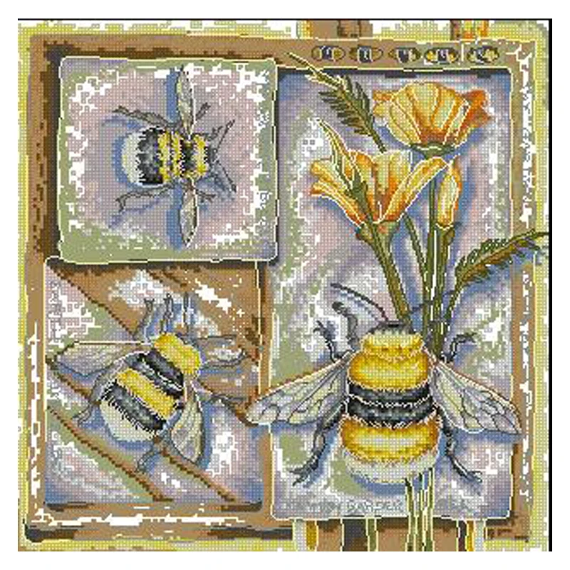 Amishop High Quality Lovely Counted Cross Stitch Kit Anchor Bee And Flower