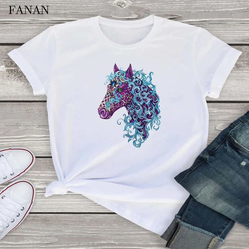 

New Graphic tees tops Watercolor Horse tshirts women funny t shirt white Tops casual short sleeve vogue tshirt Camisetas Mujer