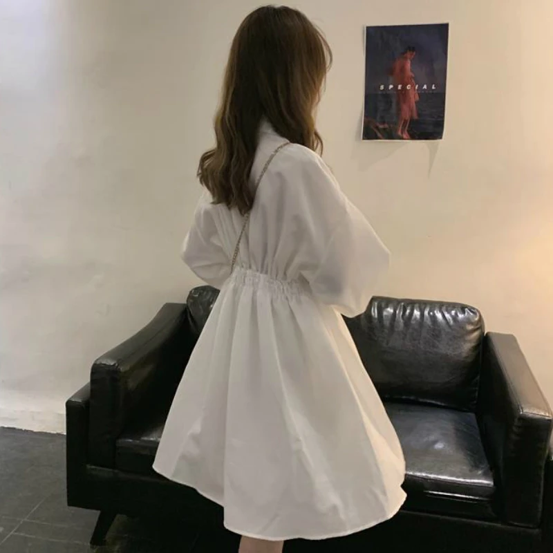 

Woman Dress Long Sleeve Preppy Style Solid Sweet undefined Dresses Simple Elegant Pleated Japanese Students Womens Streetwear