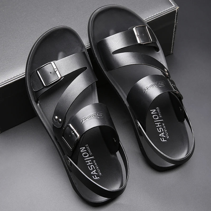 

Men Shoes Slip-On Genuine Cow Leather Soft Beach Summer Sandals Slippers Flats Flip Flop