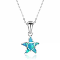 fashion simple opal short necklace star shaped pentagonal star opal pendant electroplated o chain clavicle necklace