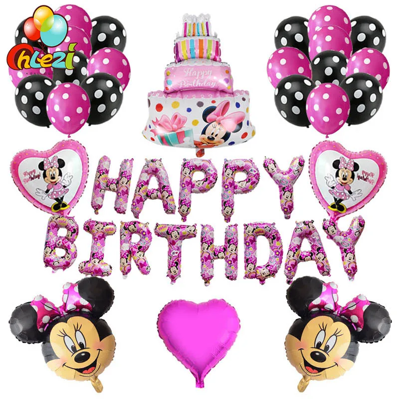 New Minnie Letter 40 шт./лот Минни Микки Маус голова фольги шары красный черный день рождения письмо вечерние украшения 12 дюймов, в горошек шары из латекса baby shower - Цвет: New Minnie Letter