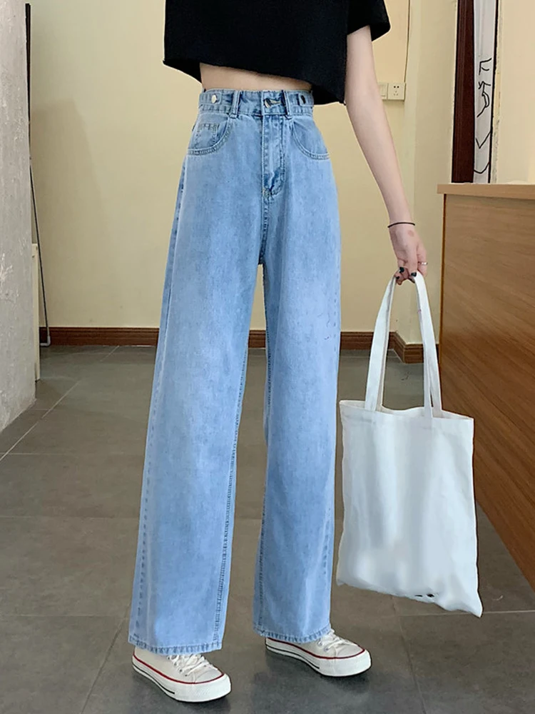 

YAMDI Streetwear denim pants women slim button jeans woman pantalon denim trousers high waist vintage pocket 2020 autumn winter