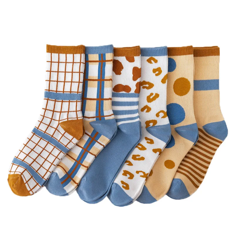 

Instime New Fashion Crew Socks Women Stripes Grid and Dot Women Socks Cotton 1 Pair/Pack