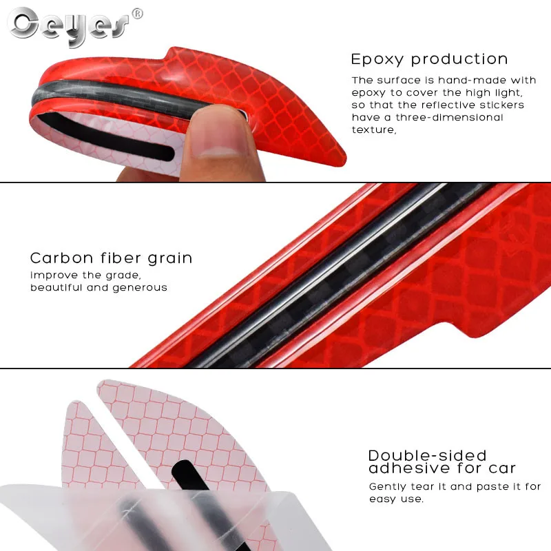 Ceyes Car Styling Reflective Stickers Decor Warning Safety Mark Strip Tape On Rearview Mirror Universal Exterior Accessories - Универсальные наружные аксессуары в виде отражающих стикеров Ceyes для украшения, предупреждения и безопасности на заднем видео 