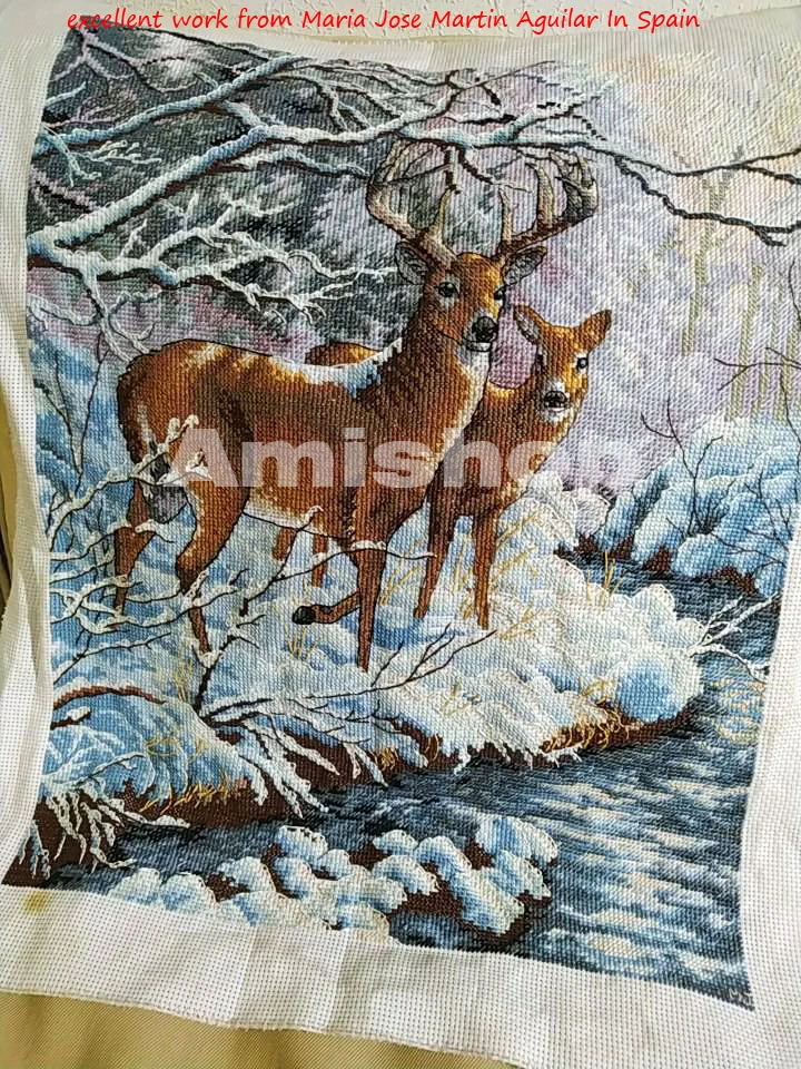 Золотая коллекция Набор для вышивки крестом Creekside Deer by Creek River Stream Winter Morning Snow dim