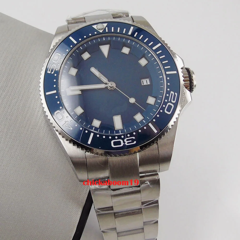 

43mm Sterile Blue dial Sapphire glass Luxury Luminous date ceramic bezel automatic men's watch