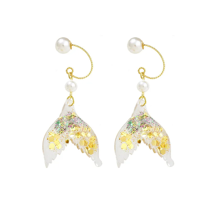 

Kroean Fahsion New shining glitter beautiful Tail Of Mermaid design Drop Pearl Earring For Women Gift