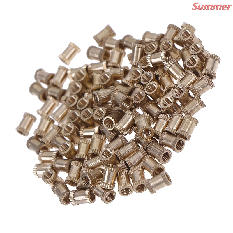 

New 100pcs M3x6mm Threaded Round Brass Knurl Thread Insert Nuts Brass Tone Nuts