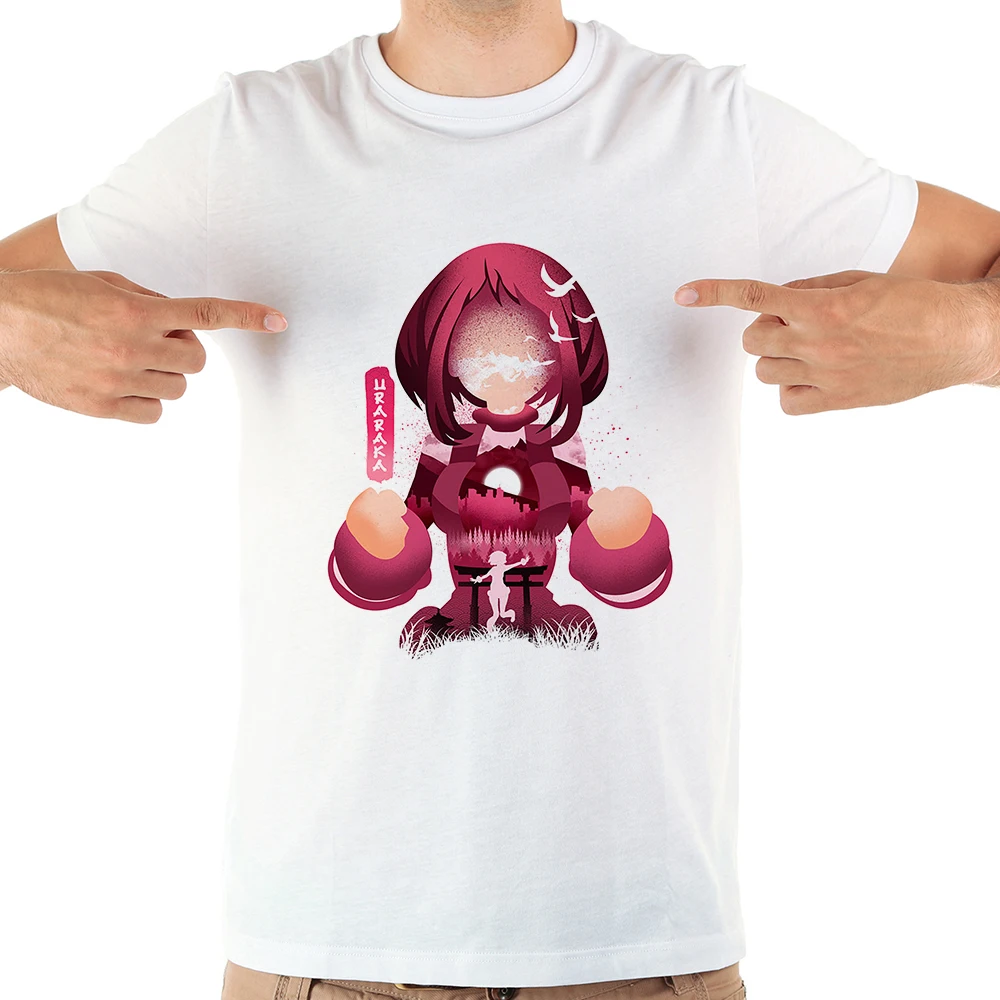 

Забавная футболка MHA OCHACO URARAKA с аниме, мужская белая Повседневная футболка с коротким рукавом, унисекс, уличная одежда My Hero Academia
