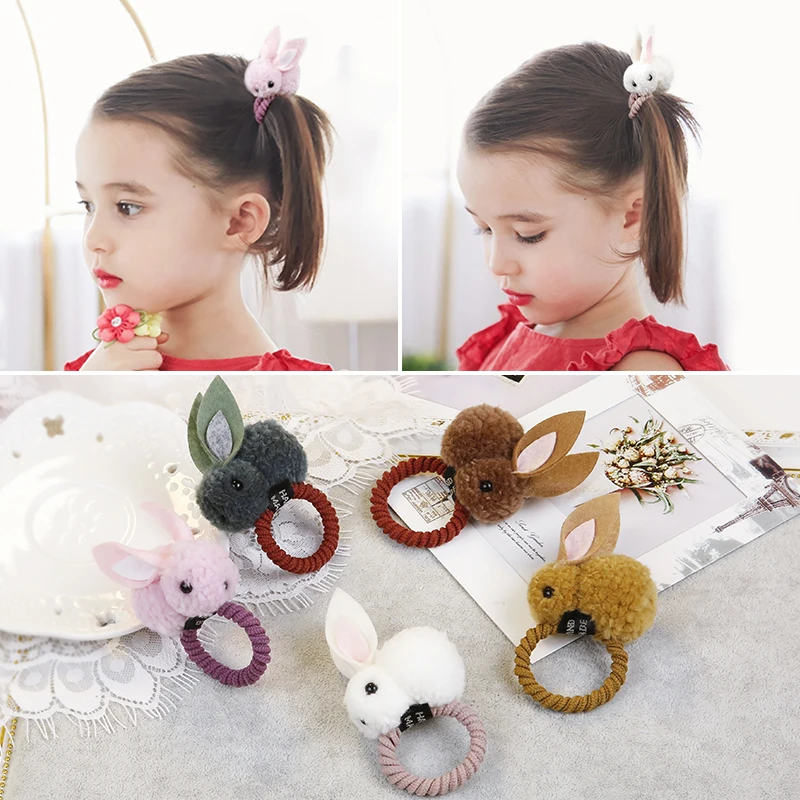 M MISM/Зимние плюшевые заколки для волос с кроликом Тедди Детские резинки