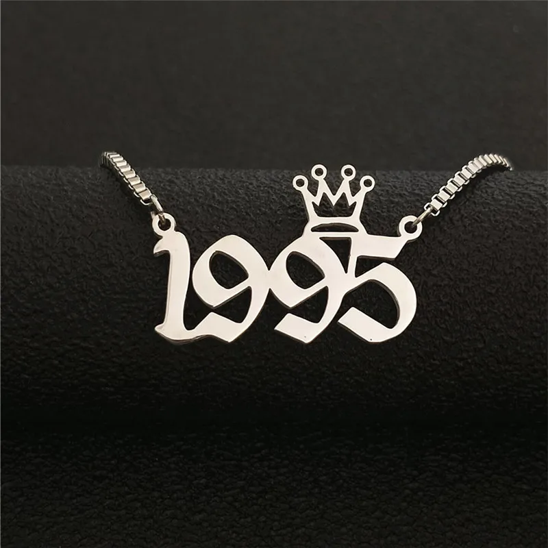 Silver 1995 Пользовательские Старый английский номер Цепочки и ожерелья Корона BFF ювелирные изделия из золота год 1991 1992 1993 1994 1995 1996 1997 1998 1999 2000 подарок на день рождения - Окраска металла: Silver 1995