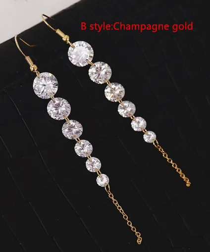 Bling AAA циркониевый камень CZ Висячие серьги для женщин Роскошные невесты Золото Серебро Цвет Длинные Серьги Brincos Bijoux Свадебные ювелирные изделия - Окраска металла: B Champagne gold