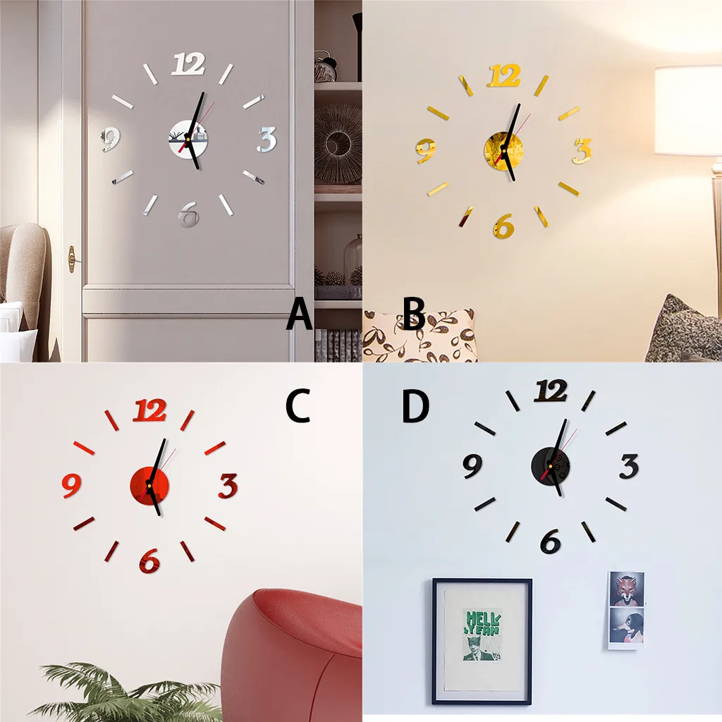 Modern Large Wall Clock 3d Mirror Stickers Unique Watch Diy Art Deco Decals Home Decoration | Дом и сад