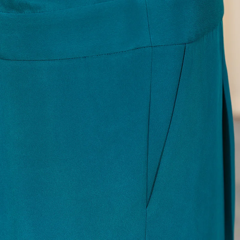 

VOA 2021 Spring Fashion 100% Silk Office Lady Long Jumpsuit Women Elegant KE167 High Quality Luxury Long Sleeve Ladies Clothes