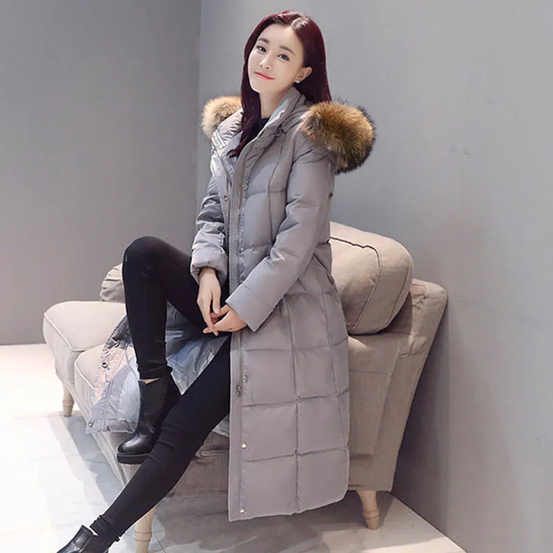 Натуральный мех енота воротник 90% утиный пух куртка новые женские зимние