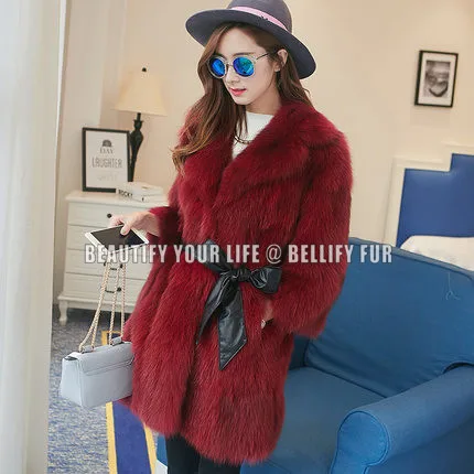 Женская шуба из натурального Лисьего меха Длинная утепленная европейского