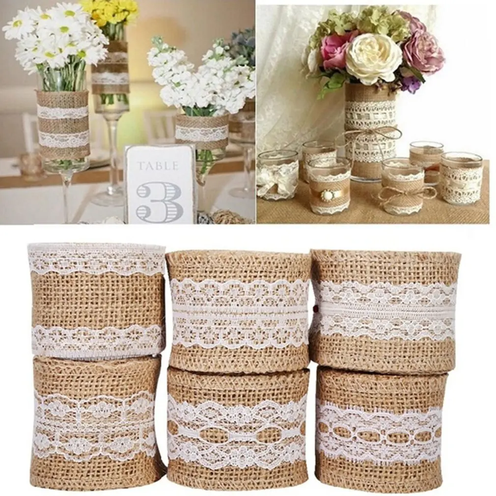 Pure White Lace 5cm Linen Roll Diy Fabric Crafts Vintage Natural Jute Burlap Ribbon Hemp DIY | Дом и сад