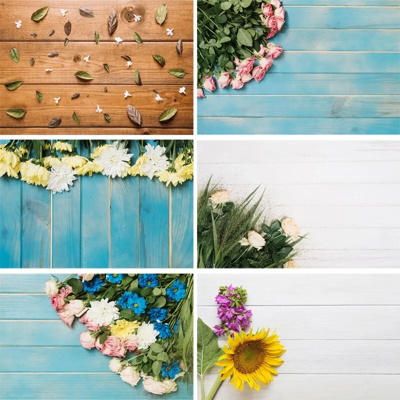 

Vinyl Custom Photography Backdrops Flower and Wooden Planks Theme Photography Background 191030BV-004