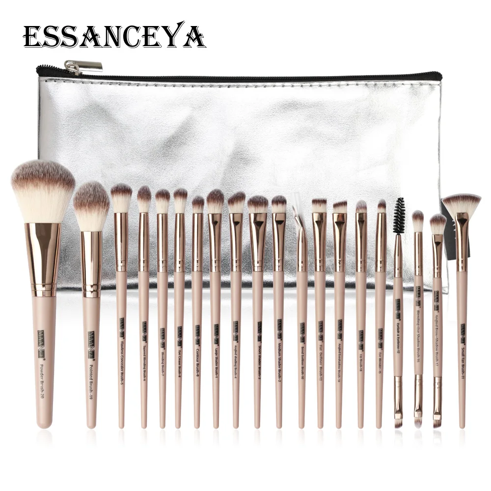 20 pcs with bag ESSANCEYA Новая мода профессиональный макияж кисти для макияжа кисточки 15/18/20 шт глаз для пудры, основы, кисти для макияжа, для румян Набор для Красота - Handle Color: 20 pcs with bag