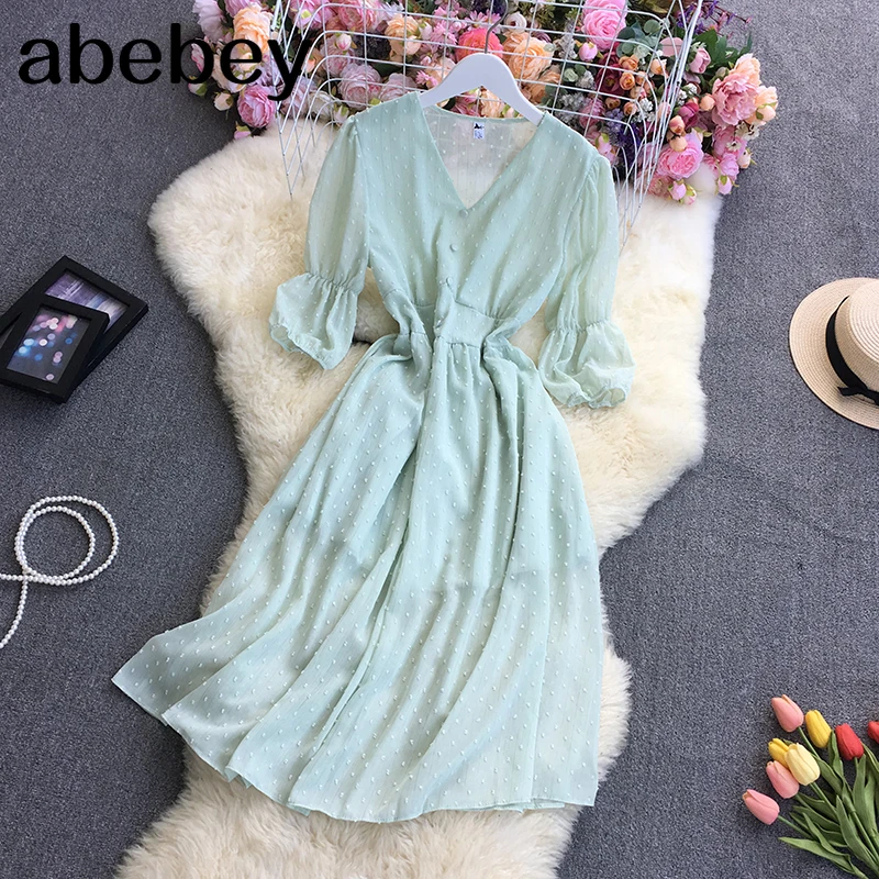 

Женское шифоновое платье-трапеция, Элегантное однобортное плиссированное платье средней длины с V-образным вырезом и длинным рукавом, с выс...