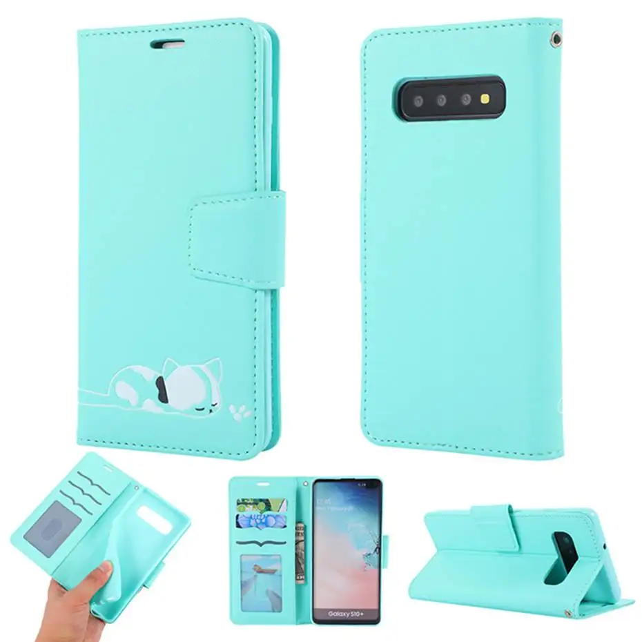 Кожаный чехол с откидной крышкой для samsung Galaxy S10 E S9 J4 J6 A7 A6 плюс A10 A20 E A30 A40 A50 A70 милый кошелек с котами чехол для телефона
