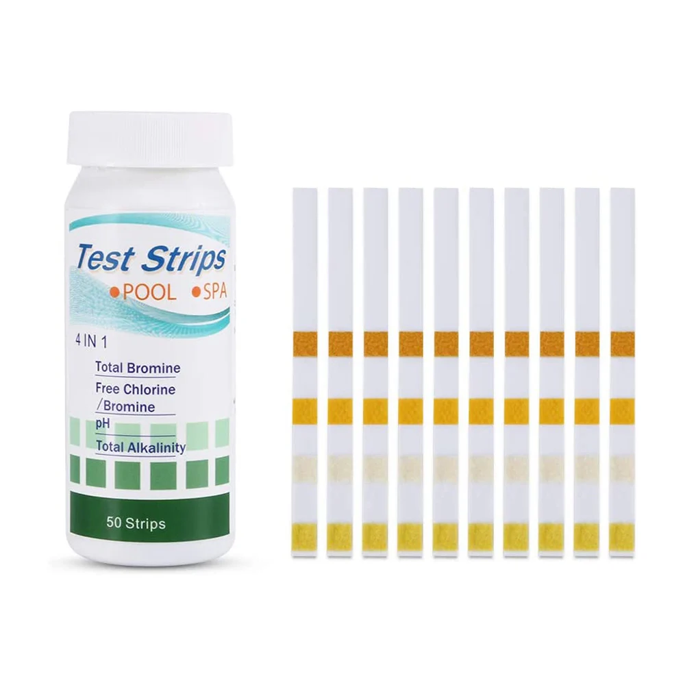

50pcs Multipurpose Chlorine PH Test Strips SPA Swimming Pool Water Tester Paper 4 In 1 For Hot Spring Pool, SPA Running Water