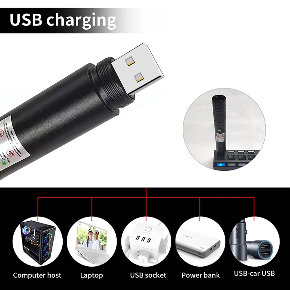 Зеленая лазерная указка USB перезаряжаемая фокусировка лазерный прицел мощный