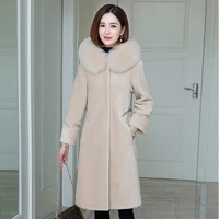 women 2021 winter coat female sheep shearing jacket real fox fur collar ladies elegant genuine wool fur coat outwear x512