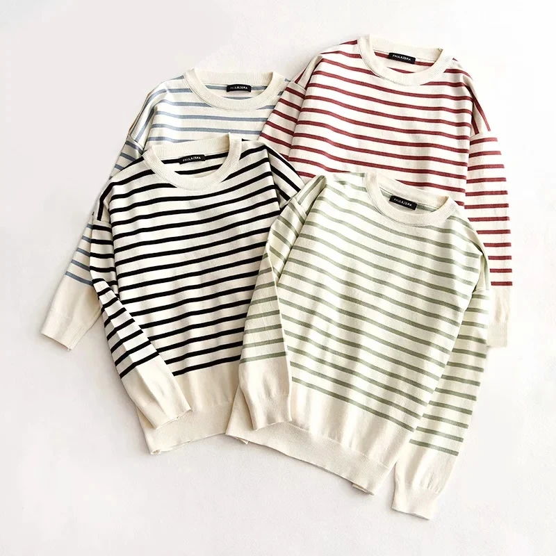 

Женский полосатый мягкий свитер с длинным рукавом 2020 модный шикарный свитер с круглым вырезом Элегантный женский Повседневный стиль