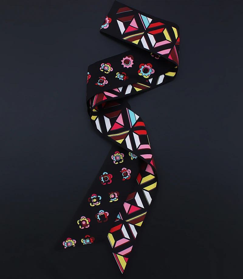 120 см * 5 Шелковый маленький длинный женский шарф с маленьким цветочным принтом