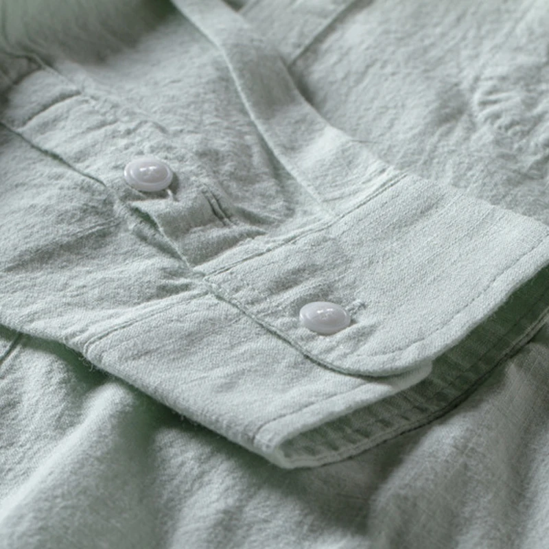 Льняная рубашка с воротником-стойкой длинным рукавом | Мужская одежда