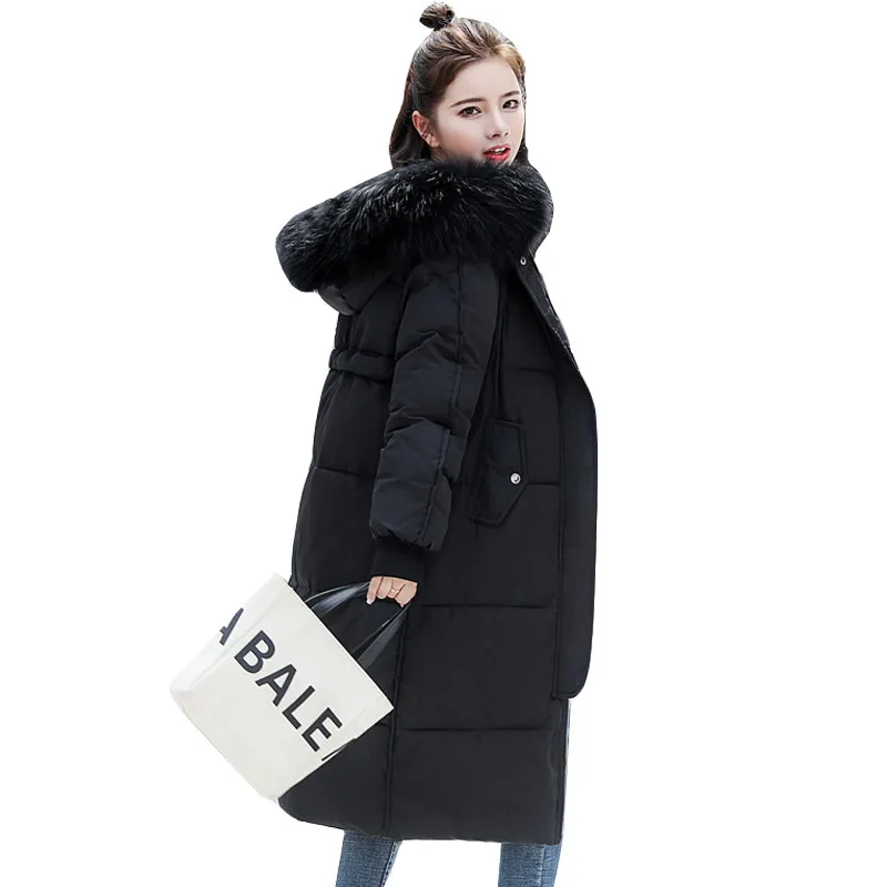 

Women Jacket Winter Fur 2019 Winter X-Long Parka Coat Thick Warm Big Fur Collar Causal Hooded Parka Cotton Jacket Outerwear M325