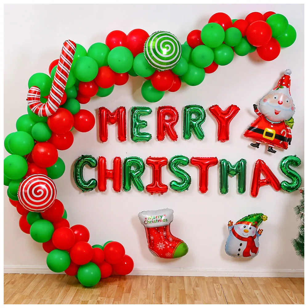 

118pcs/Set Christmas Party Latex Balloons Gift Supplies Red Green Santa Claus Aluminum Foil Ballon Garland Arch Kit Decoration