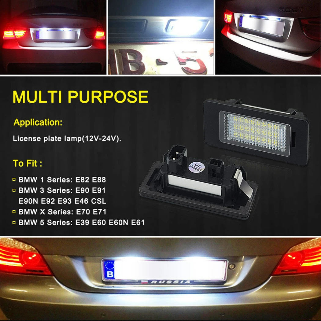 

2pcs Error Free LED License Plate Light Rear Taillight Lamp For BMW E90 E92 E39 E60 E61 M5 E70 Car Light Replacement Hot Sale