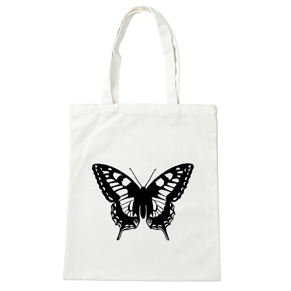 

Хлопчатобумажная Холщовая Сумка-тоут с бабочками, Студенческая многоразовая сумка-тоут для продуктов, сумка для покупок в подарок, в стиле ...