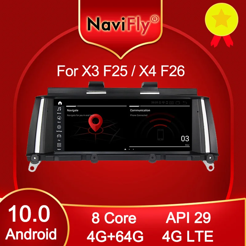 Автомобильный DVD плеер NaviFly Qualcomm Snapdragon 625 Android 10 для BMW X3 F25 X4 F26 CIC NBT поддержка RHD