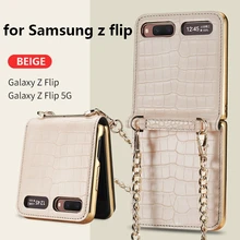 Luxury Mirror Case for Samsung Z Flip 5G Cover Makeups Bag Phone Case with Chain Strap Shockproof Shell for Galaxy Z Flip Case