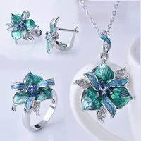 vintage enamel flower ring necklace jewelry sets epoxy crafts fashion women jewelry for party gifts wholesale