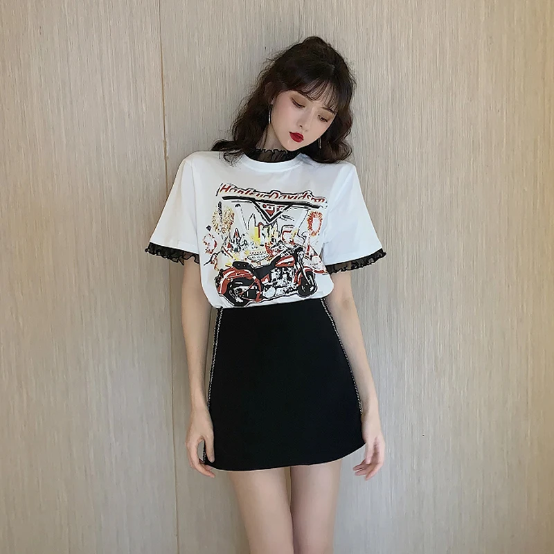 Летний модный костюм 2019 два костюма для женщин новая Кружевная футболка с