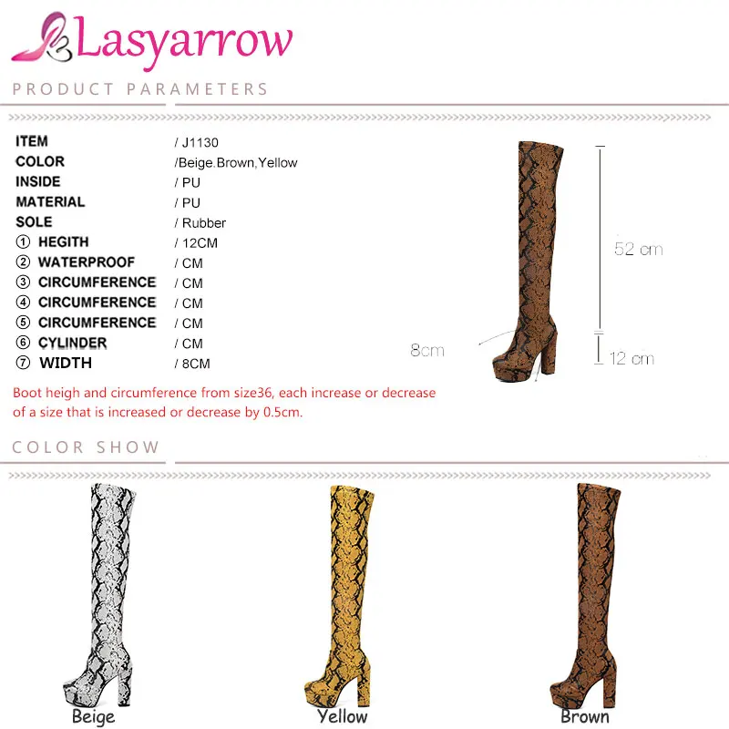 Lasyarrow/женские ботинки новые зимние модные водонепроницаемые сапоги выше колена на платформе с круглым носком и змеиным узором