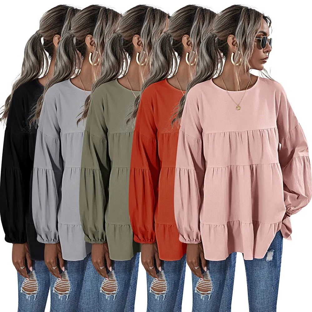 

Elegant Women Long Sleeve Ruffles Blouse Tops Casual Summer Spring Solid Loose Blusas Femininas Flounce Shirt Chemise Tunic Tops