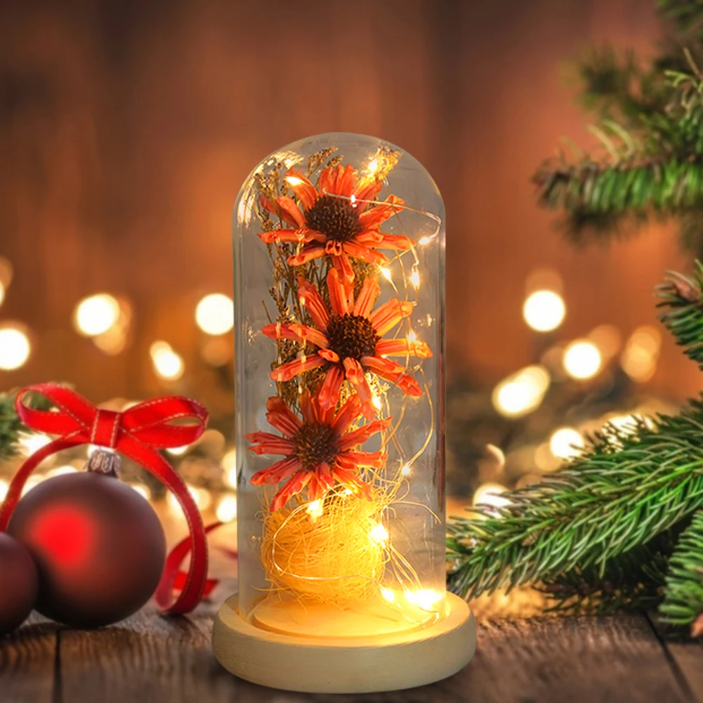 

Artificial Eternal Rose LED Light Flowers in Glass with Warm Light String Night Lamp for Valentine Day Gifts Mother Day Gift
