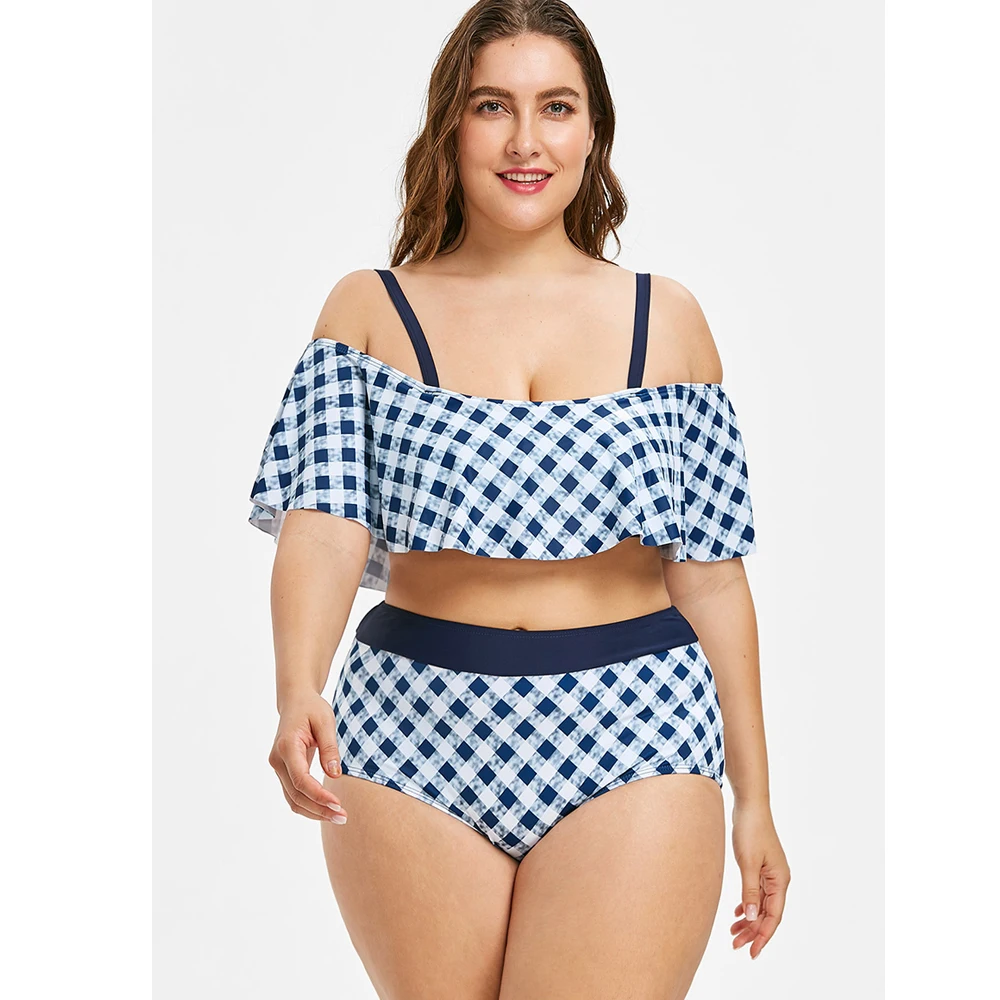 Женский купальник из двух частей большого размера 2020 с высокой талией