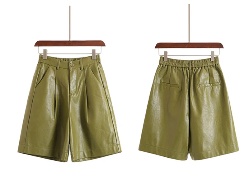 

4XL Plus Size PU Leather Shorts Women's Autumn Spring 2021 Elastic Waist Five Points Leather Trouser Plus Size Shorts High Waist